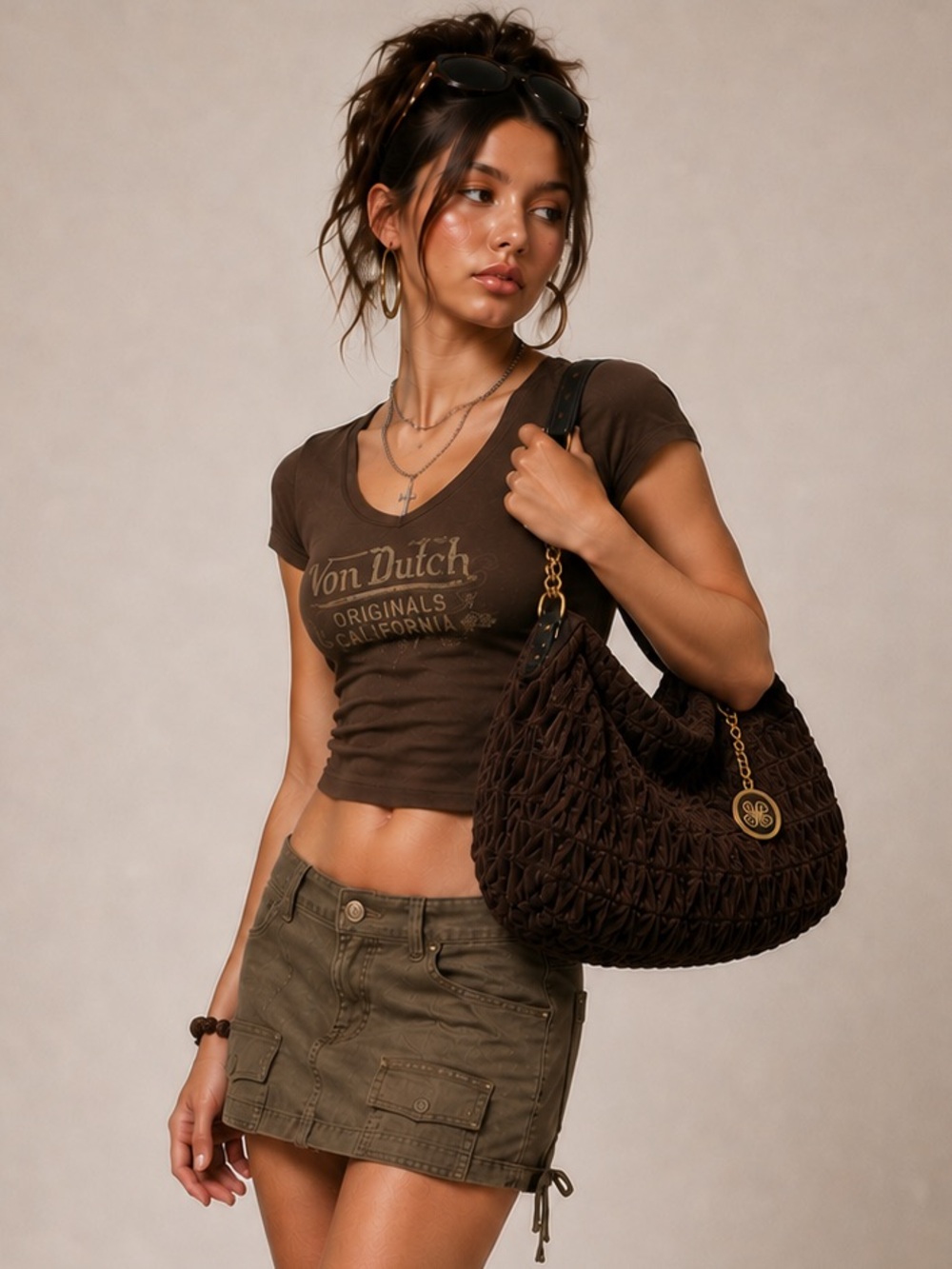 2010 Juicy couture Quilted Shoulder Bag with Gold Chain Strap Y2K